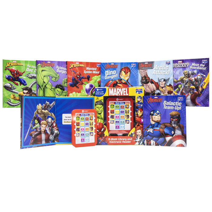 Marvel Super Heroes Spider-man, Avengers, Guardians, and More!  Electronic Me Reader Jr and 8 Look and Find Sound Book Library