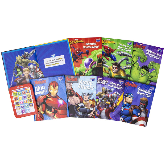 Marvel Super Heroes Spider-man, Avengers, Guardians, and More!  Electronic Me Reader Jr and 8 Look and Find Sound Book Library