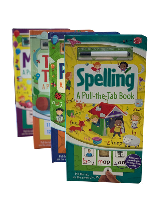 Early Learning Maths, Phonics, Times Tables & Spelling A Pull-the-Tab 4 Book Set