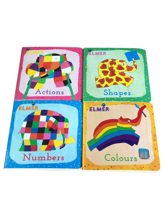Learn with Elmer 4 Board Book Collection Set By David McKee