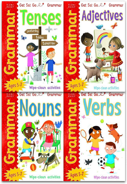 Early Learning Miles Kelly Get Set Go: English Grammar 4 Book Collection Set, Verbs, Nouns...