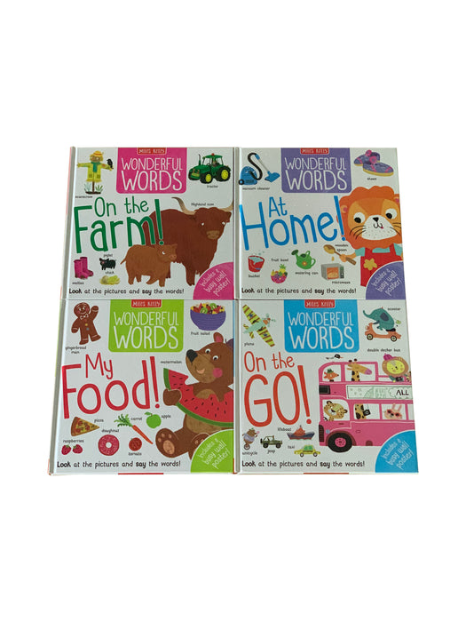 Early Learning EYFS Wonderful Words Hardback Books Set; On the go, Home, Farm and Food